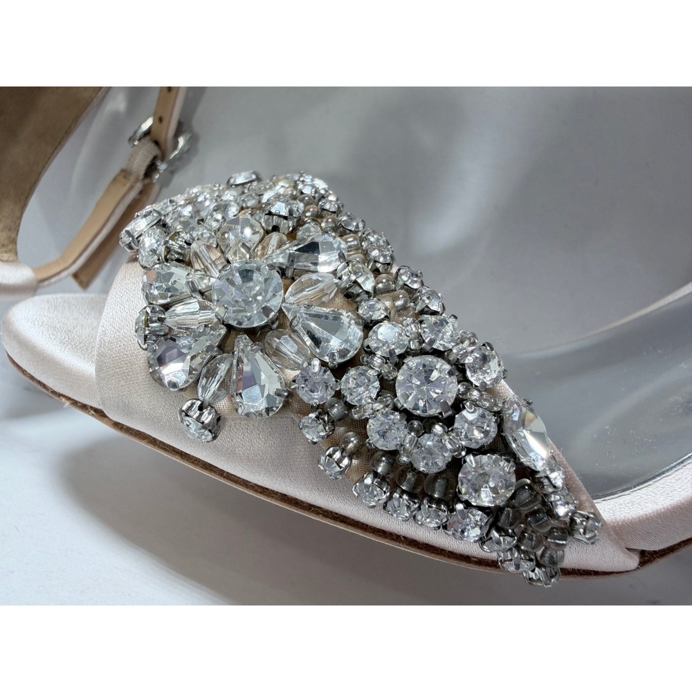 Badgley Mischka Light Pink Crystal Embellished Satin Block Heel Sandals Slides 6 - Picture 14 of 16